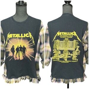 Metallica Band T Shirt Flannel Upcycled Top